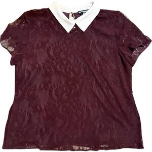 NWT Karl Lagerfeld Women's Peter Pan Collar Gothcore Lace Blouse Pearl Buttons